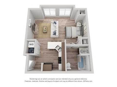 Floor plan for studio, 1 bath, 535 sqft